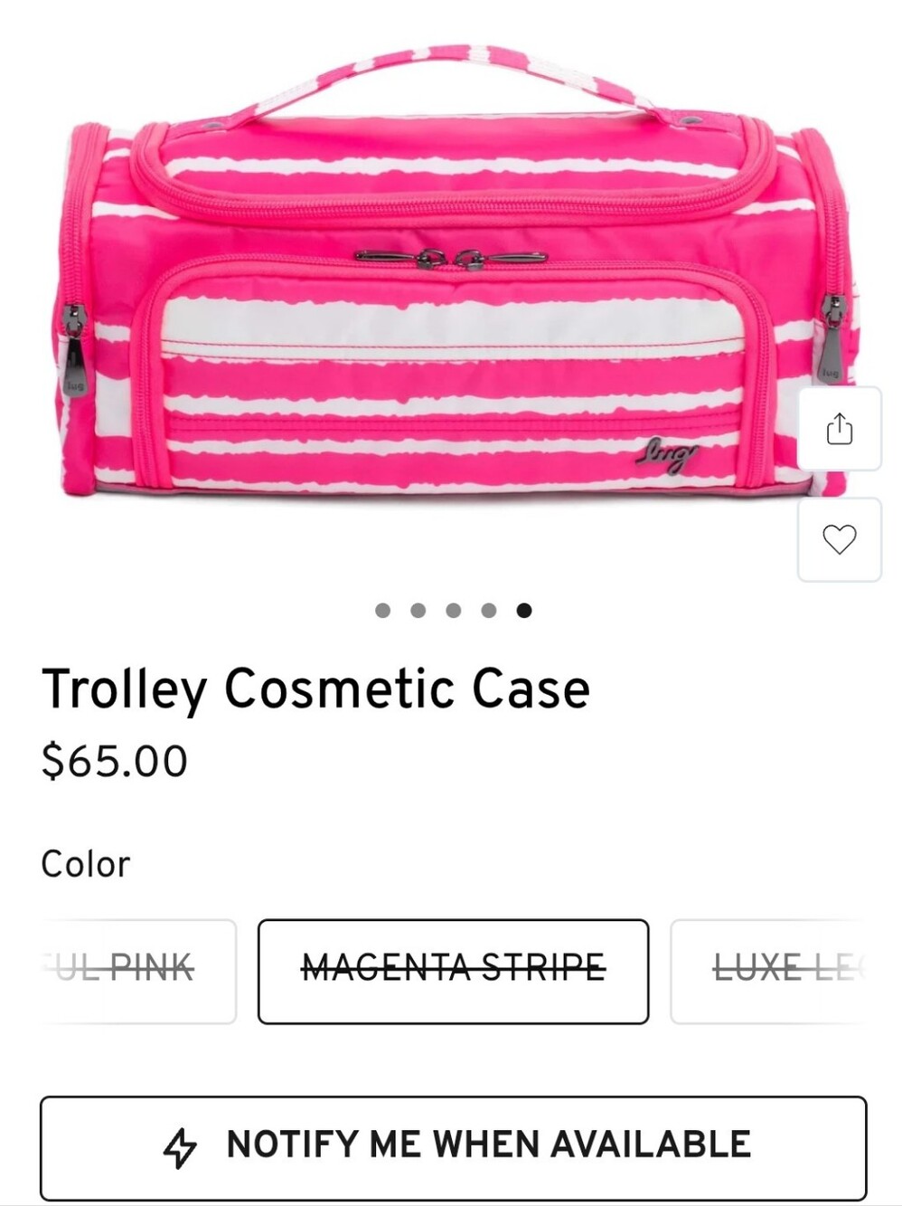 NWT Lug Set: Magenta Stripe Rover XL Tote & Trolley Travel Case, *Slight Flaw - Picture 11 of 15
